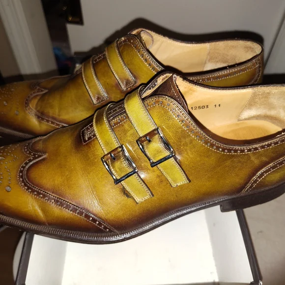 Men's Brown Leather Double Monk Strap Shoes - Picture 5 of 6